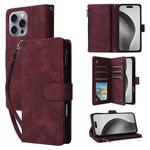For iPhone 16 Pro Max Multifunctional Multi-Card Wallet Phone Leather Case(Wine Red)