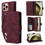 For iPhone 16 Pro Multifunctional Multi-Card Wallet Phone Leather Case(Wine Red)