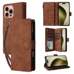 For iPhone 16 Pro Multifunctional Multi-Card Wallet Phone Leather Case(Brown)