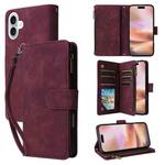 For iPhone 16 Plus Multifunctional Multi-Card Wallet Phone Leather Case(Wine Red)