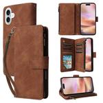 For iPhone 16 Plus Multifunctional Multi-Card Wallet Phone Leather Case(Brown)