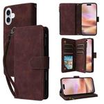 For iPhone 16 Plus Multifunctional Multi-Card Wallet Phone Leather Case(Coffee)