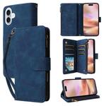 For iPhone 16 Plus Multifunctional Multi-Card Wallet Phone Leather Case(Blue)