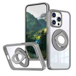 For iPhone 15 Pro Max Transparent U-Ring Holder MagSafe Magnetic Phone Case(Grey)