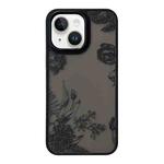 For iPhone 15 Skin Feel Matte TPU+PC Shockproof Phone Case(Black Flower)