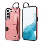 For Samsung Galaxy S22 5G Calf Texture Wrist Card Slot Ring Phone Case(Pink)