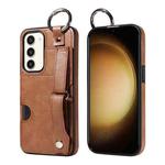 For Samsung Galaxy S23 5G Calf Texture Wrist Card Slot Ring Phone Case(Brown)