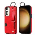 For Samsung Galaxy S23+ 5G Calf Texture Wrist Card Slot Ring Phone Case(Red)