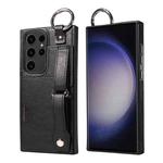 For Samsung Galaxy S23 Ultra 5G Calf Texture Wrist Card Slot Ring Phone Case(Black)