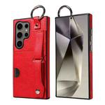 For Samsung Galaxy S24 Ultra 5G Calf Texture Wrist Card Slot Ring Phone Case(Red)