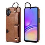 For Samsung Galaxy A05 Calf Texture Wrist Card Slot Ring Phone Case(Brown)