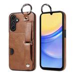 For Samsung Galaxy A15 Calf Texture Wrist Card Slot Ring Phone Case(Brown)