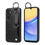 For Samsung Galaxy A15 Calf Texture Wrist Card Slot Ring Phone Case(Black)