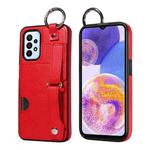 For Samsung Galaxy A23 Calf Texture Wrist Card Slot Ring Phone Case(Red)