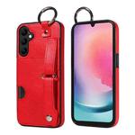 For Samsung Galaxy A24 4G Calf Texture Wrist Card Slot Ring Phone Case(Red)