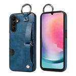 For Samsung Galaxy A24 4G Calf Texture Wrist Card Slot Ring Phone Case(Blue)