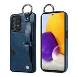 For Samsung Galaxy A52 4G/5G Calf Texture Wrist Card Slot Ring Phone Case(Blue)