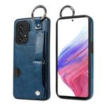 For Samsung Galaxy A53 5G Calf Texture Wrist Card Slot Ring Phone Case(Blue)