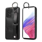 For Samsung Galaxy A53 5G Calf Texture Wrist Card Slot Ring Phone Case(Black)