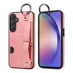 For Samsung Galaxy A55 5G Calf Texture Wrist Card Slot Ring Phone Case(Pink)