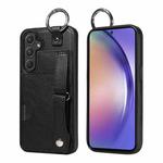 For Samsung Galaxy A55 5G Calf Texture Wrist Card Slot Ring Phone Case(Black)