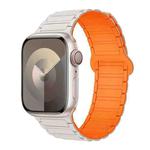 For Apple Watch Series 9 45mm I-Shaped Magnetic Silicone Watch Band(White Orange)