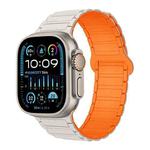 For Apple Watch Ultra 49mm I-Shaped Magnetic Silicone Watch Band(White Orange)