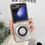 For Samsung Gaxy Z Flip5 5G Plating Fold MagSafe Rotating Holder PC Shockproof Phone Case(Silver)