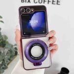 For Samsung Gaxy Z Flip5 5G Plating Fold MagSafe Rotating Holder PC Shockproof Phone Case(Purple)