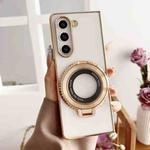 For Samsung Galaxy Z Fold4 5G Plating Fold MagSafe Rotating Holder PC Shockproof Phone Case(Gold)