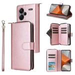 For Xiaomi Redmi Note 13 Pro+ 9 Card Slots Zipper Wallet Bag Leather Phone Case(Rose Gold)