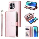 For Xiaomi Redmi Note 13 4G 9 Card Slots Zipper Wallet Bag Leather Phone Case(Rose Gold)