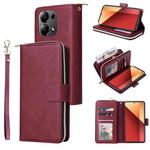 For Xiaomi Redmi Note 13 Pro 4G 9 Card Slots Zipper Wallet Bag Leather Phone Case(Wine Red)