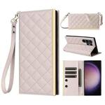 For Samsung Galaxy S24 Ultra 5G Crossbody Rhombic Sucker Leather Phone Case(White)