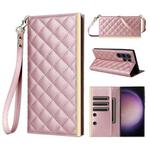 For Samsung Galaxy S24 Ultra 5G Crossbody Rhombic Sucker Leather Phone Case(Rose Gold)