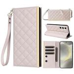 For Samsung Galaxy S24 / S25 5G Crossbody Rhombic Sucker Leather Phone Case(White)