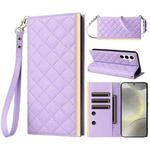 For Samsung Galaxy S24+ 5G Crossbody Rhombic Sucker Leather Phone Case(Purple)