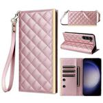 For Samsung Galaxy S23+ 5G Crossbody Rhombic Sucker Leather Phone Case(Rose Gold)