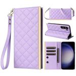 For Samsung Galaxy S23 5G Crossbody Rhombic Sucker Leather Phone Case(Purple)