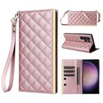 For Samsung Galaxy S23 Ultra 5G Crossbody Rhombic Sucker Leather Phone Case(Rose Gold)