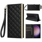 For Samsung Galaxy S23 Ultra 5G Crossbody Rhombic Sucker Leather Phone Case(Black)