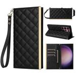 For Samsung Galaxy S22 Ultra 5G Crossbody Rhombic Sucker Leather Phone Case(Black)