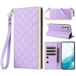 For Samsung Galaxy S22 5G Crossbody Rhombic Sucker Leather Phone Case(Purple)