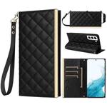 For Samsung Galaxy S21 5G Crossbody Rhombic Sucker Leather Phone Case(Black)