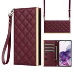 For Samsung Galaxy S20 Crossbody Rhombic Sucker Leather Phone Case(Claret)