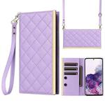 For Samsung Galaxy S20 Crossbody Rhombic Sucker Leather Phone Case(Purple)