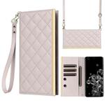For Samsung Galaxy S20 Ultra Crossbody Rhombic Sucker Leather Phone Case(White)