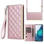 For Samsung Galaxy S20 FE Crossbody Rhombic Sucker Leather Phone Case(Rose Gold)