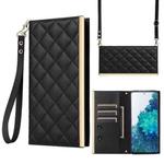 For Samsung Galaxy S20 FE Crossbody Rhombic Sucker Leather Phone Case(Black)