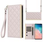 For Samsung Galaxy S10 Crossbody Rhombic Sucker Leather Phone Case(White)